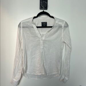 Abercrombie & Fitch White Cotton Sleeve Blouse with Mandarin Collar
